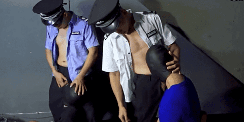 Bound young perp feeling the power of big police dick