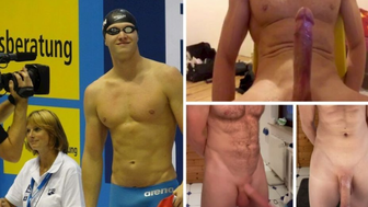 German Olympic swimmer Erik (stony) shows off his astronomically long white dick